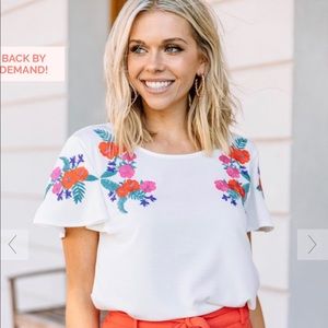 Tropical Rendezvous White Embroidered Top